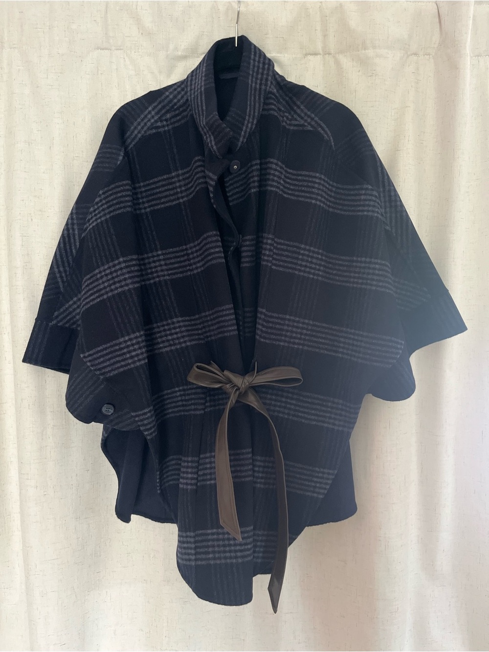 J. McLaughlin Navy Plaid Tie-Waist Poncho